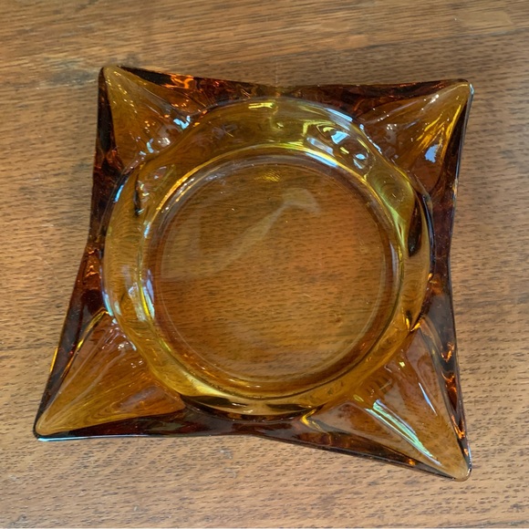 Mid Century Modern MCM Vintage Amber Glass Ash Tray - Picture 1 of 5